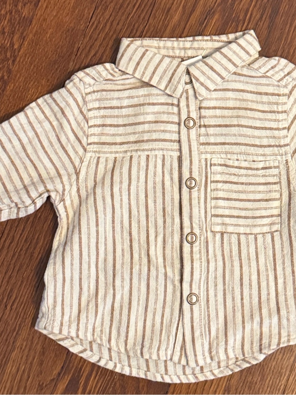 12-18m Cream and Tan Striped Button-Down Shirt